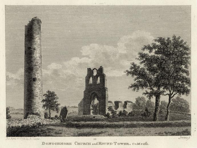 Ireland, Co.Meath, Donoghmore Church and Round Tower, 1786