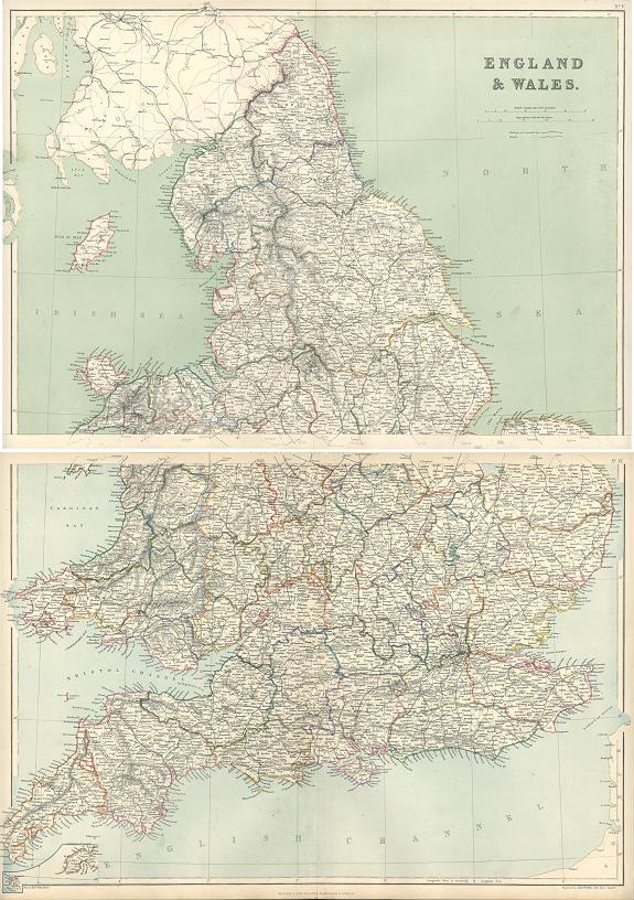 England & Wales map on two sheets, 1872
