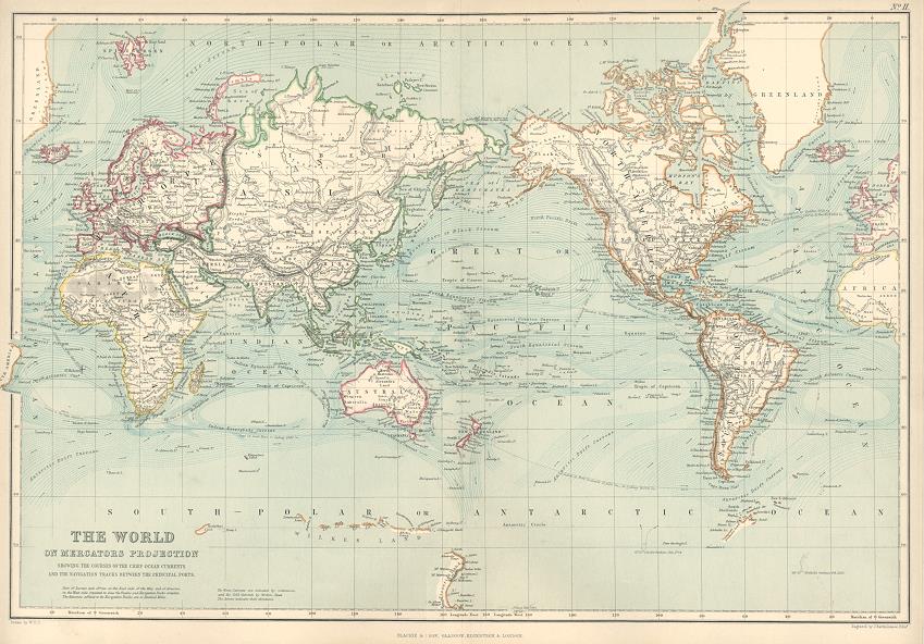 The World on Mercators Projection, 1872