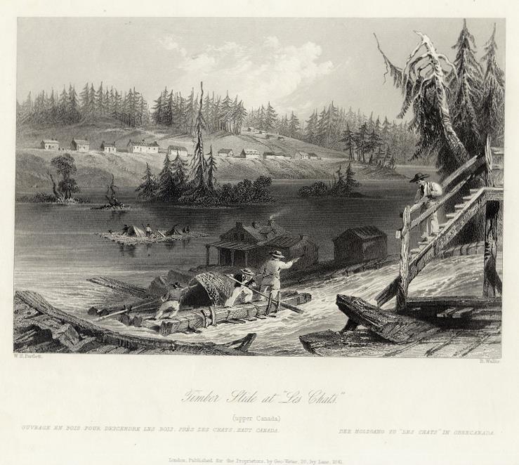 Canada, Timber Slide at 'Les Chats', 1842