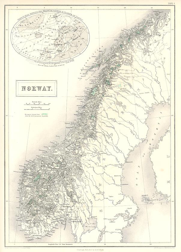 Norway map, 1856