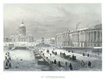 Russia, St.Petersburg, the Bridge & Church of St.Isaac, 1845