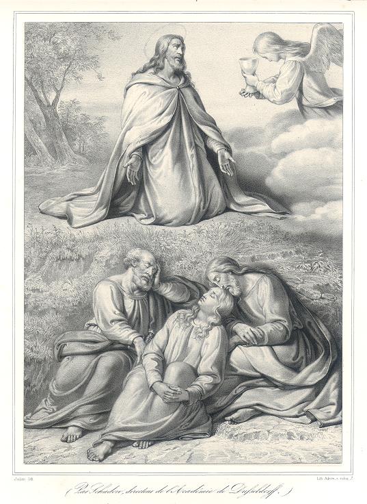 Jesus in the Garden of Olives, stone lithograph by Schadow, 1835