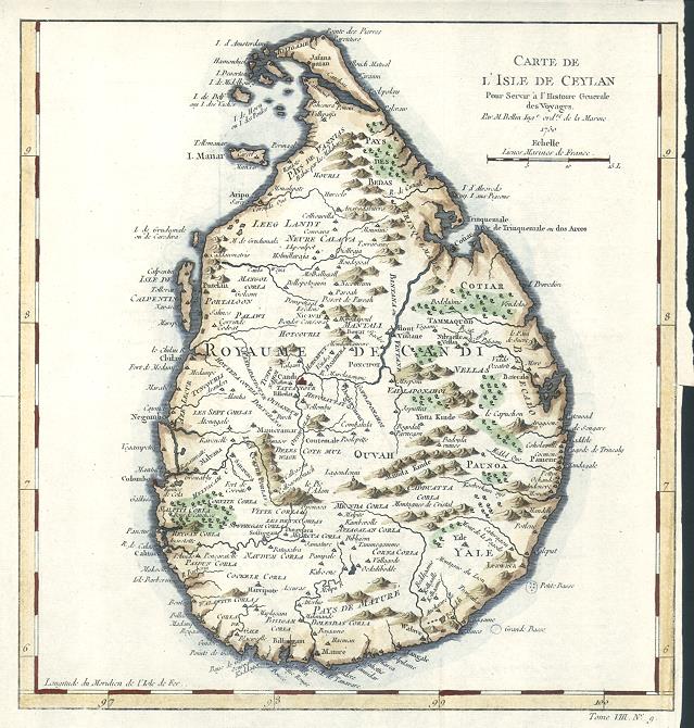 Sri Lanka (Ceylon) map, 1750