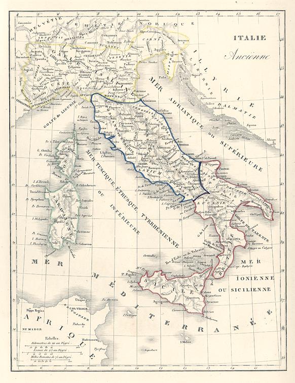 Ancient Italy map, 1835