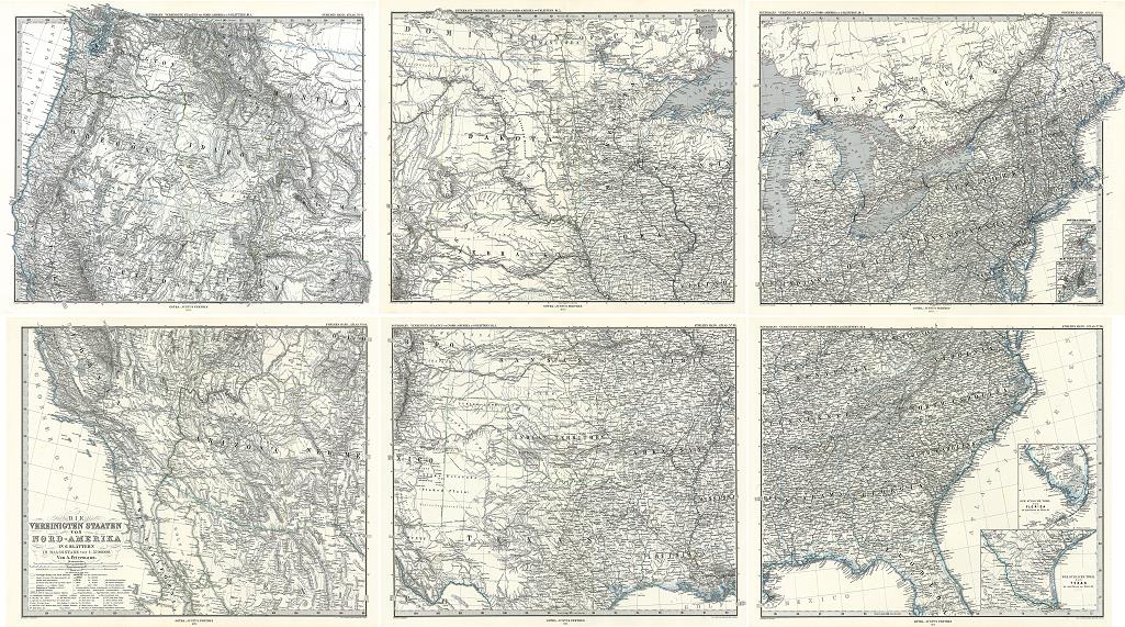 United States, large map on six sheets, 1877