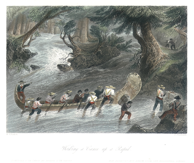 Canada, Working a Canoe up a Rapid, 1842