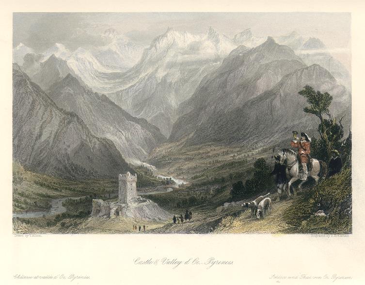 France, Pyrenees, Castle & Valley d'Oo, 1840