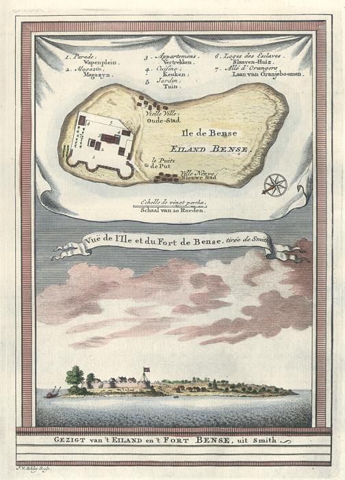 West Africa, Map and view of Isle de Bense (Sierra-Leone), 1760