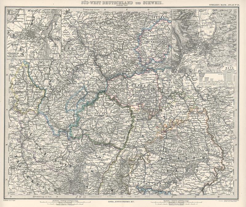 South West Germany map, 1877
