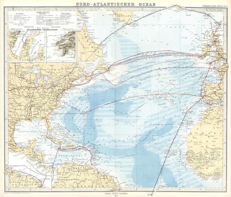 North Atlantic Ocean map, 1877