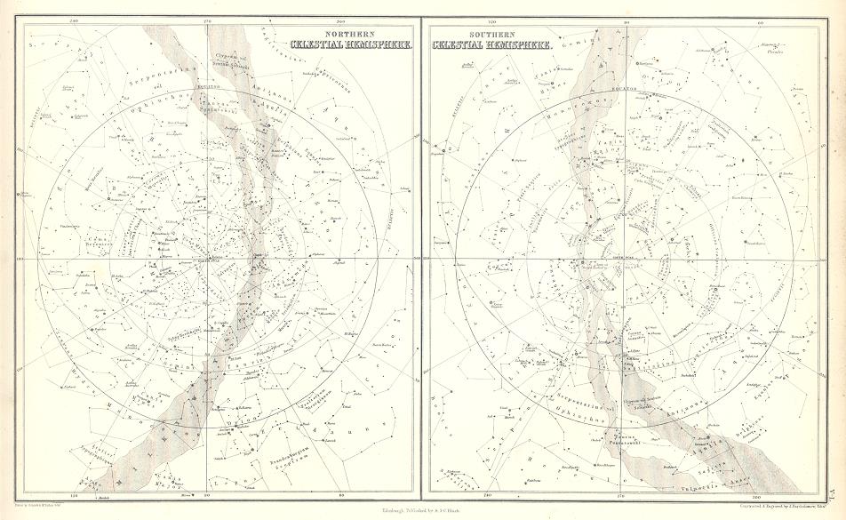 Cosmography, Celestial Hemispheres (star charts), 1856