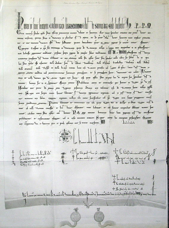 Papal Bull - Liberty of Scotland, 1218, from Rymer's Foedera, facsimile of 1819