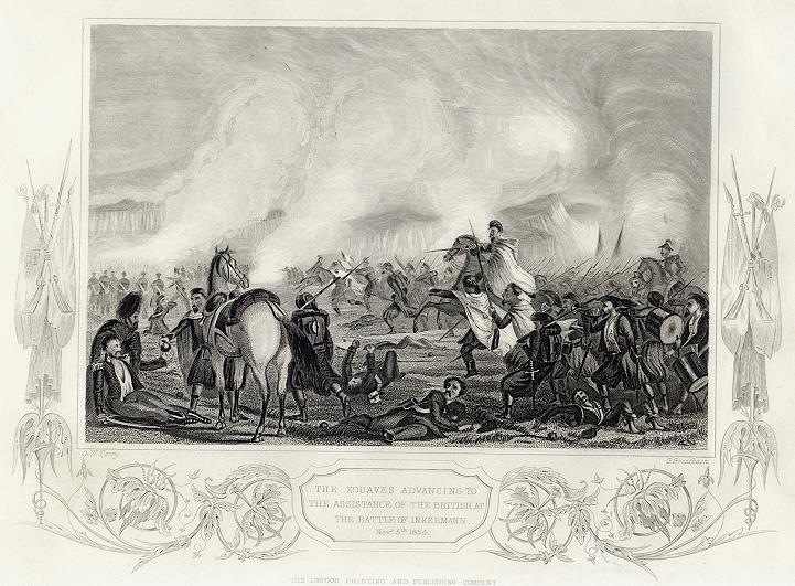 Crimean War, Zouaves & British at Battle of Inkermann in 1854, published 1860