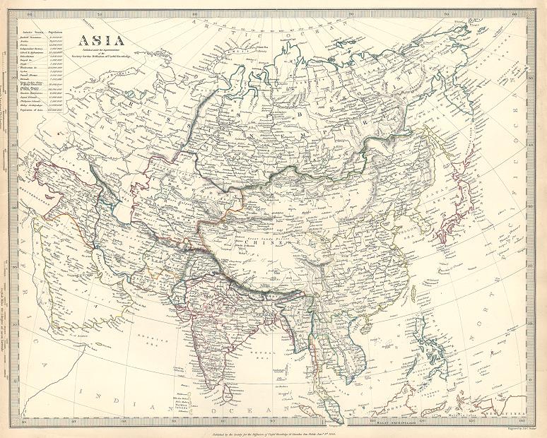 Asia map, SDUK, 1840