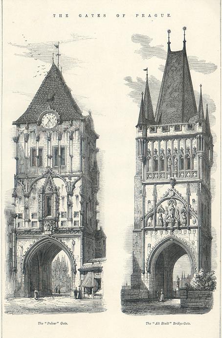 Czech Republic, Prague, two city gates, 1866