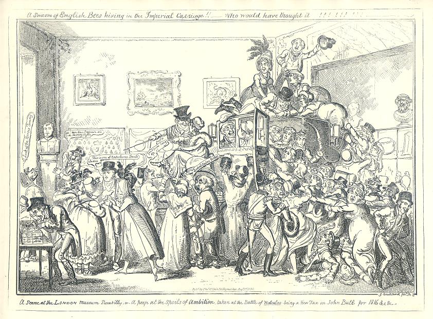 Scene at the London Museum, caricature by George Cruickshank, 1816/1835