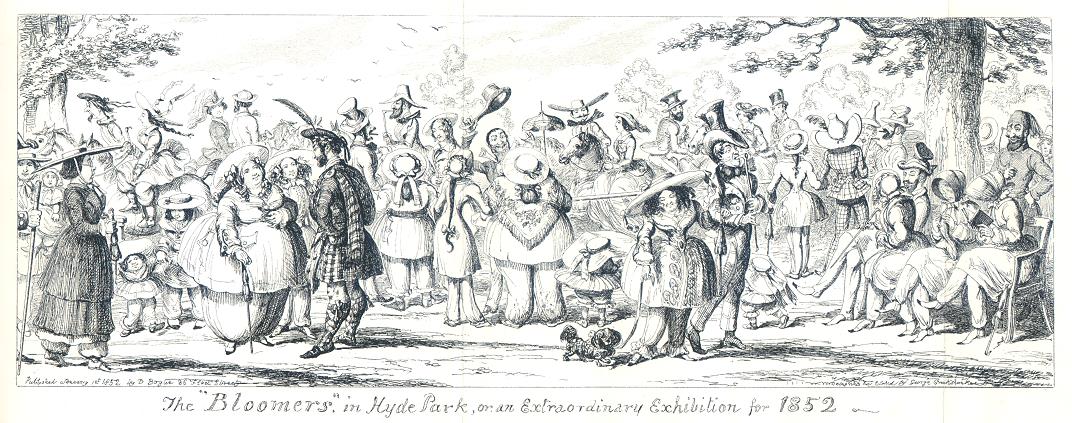  The Bloomers in Hyde Park ... 1852 , caricature by George Cruickshank, 1852
