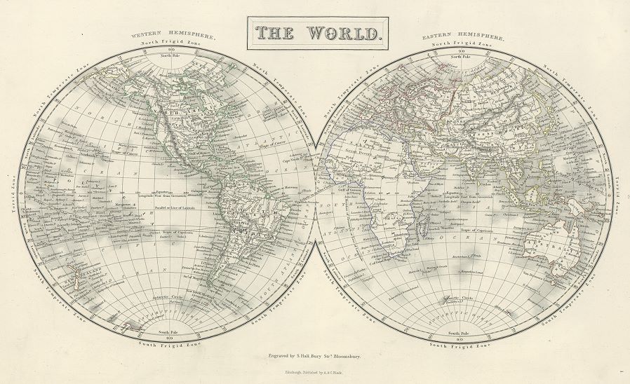 World in Hemispheres, 1840