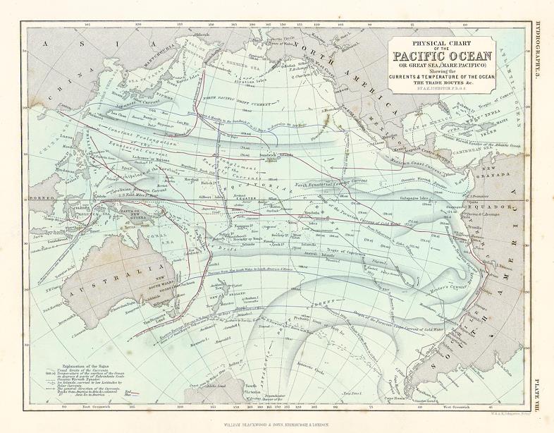 Pacific Ocean Physical Chart, 1850