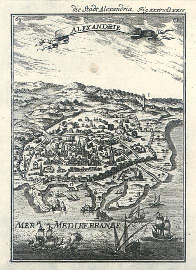Egypt, Alexandria plan / view, Mallet, 1683