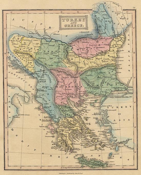 Turkey & Greece map, 1847