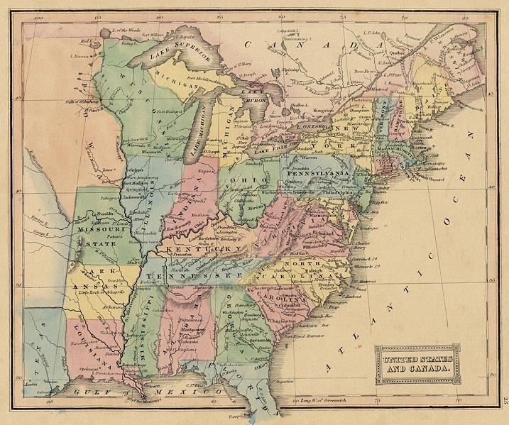 United States and Canada map, 1847