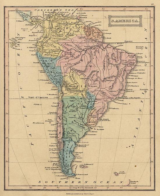 South America map, 1847