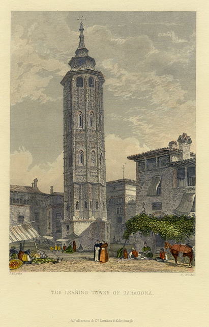 Spain, Leaning Tower of Saragossa, 1850