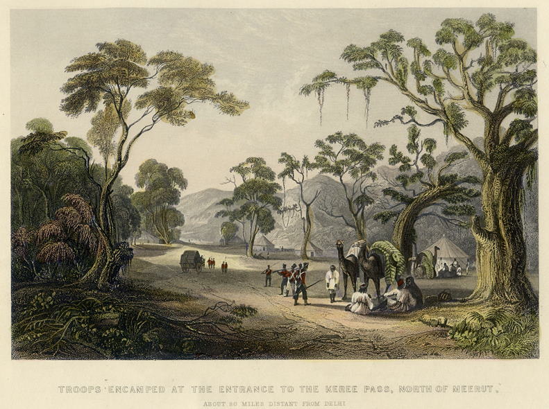 India, Troops at the entrance to the Keree Pass, near Meerut, 1860