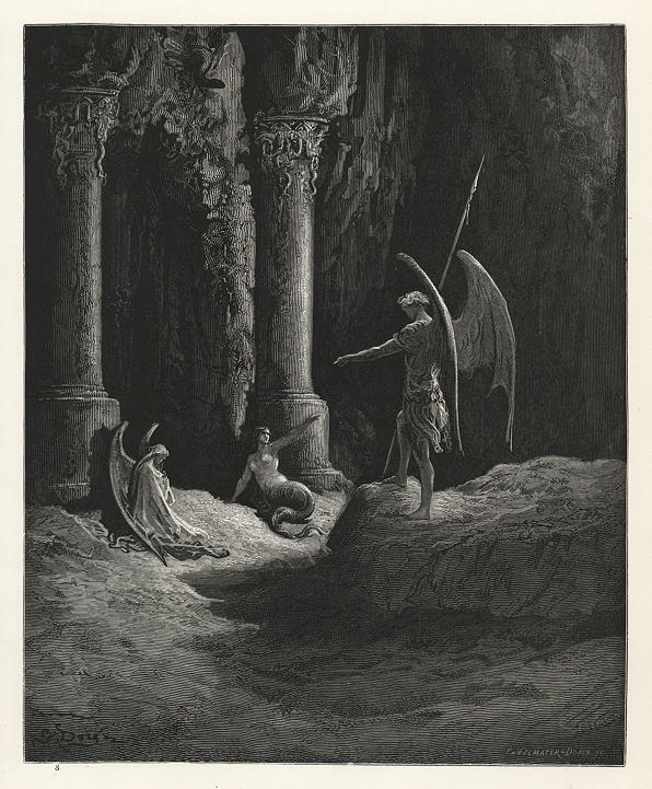 Before the gates there sat On either side a formidable Shape, Gustave Dore, 1880
