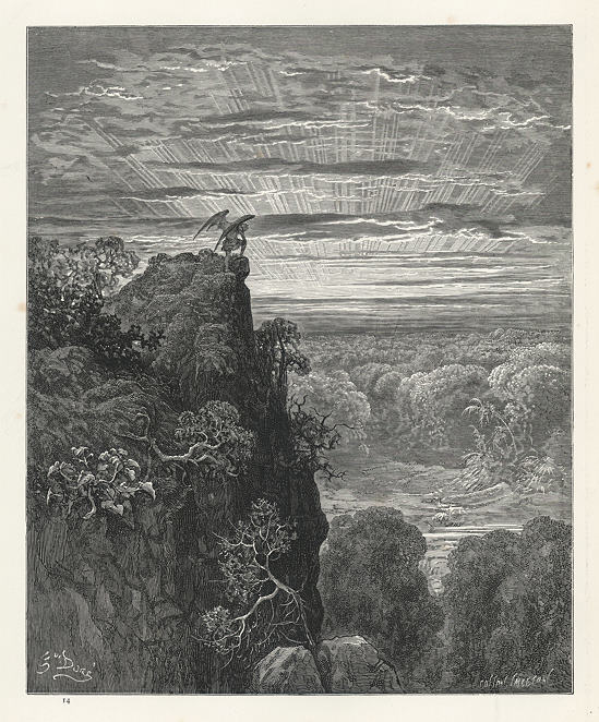 Now to the ascent of that steep savage hill Satan ..., Gustave Dore, 1880