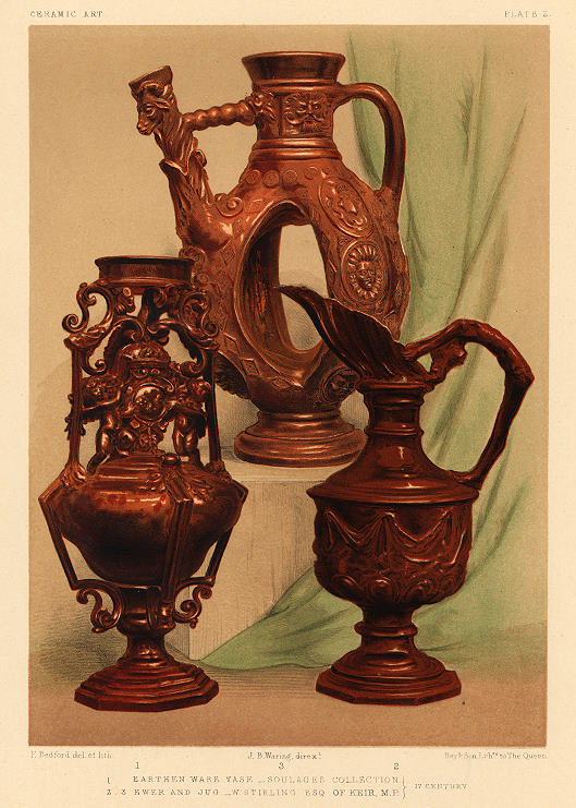 Decorative print, Ceramic Art, (Earthenware vase, ewer and jug), 1858