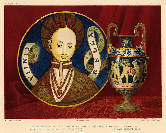 Decorative print, Ceramic Art, (16th century Italian plate & earthenware), 1858