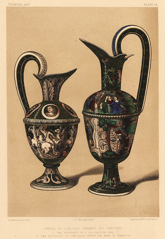 Decorative print, Vitreous Art, (16th century Limoges enamel Ewers), 1858