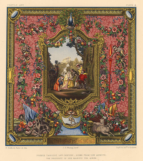 Decorative print, Textile Art, (18th century French tapestry), 1858
