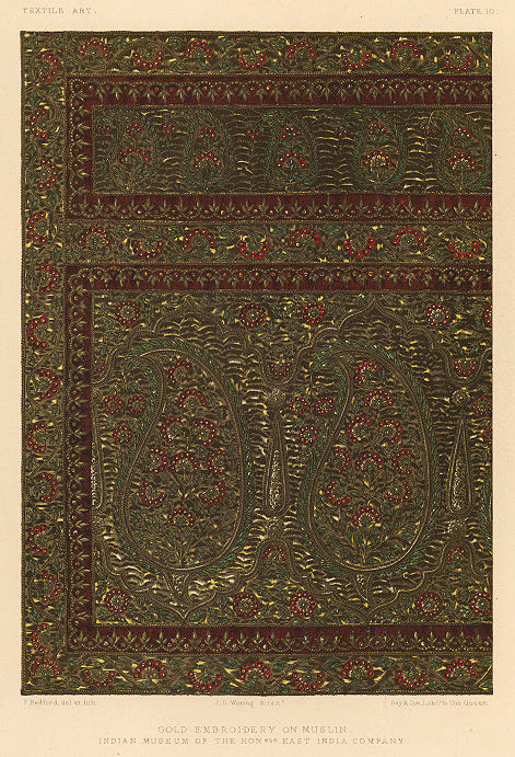 Decorative print, Textile Art, (Indian Gold embroidered on Muslin), 1858