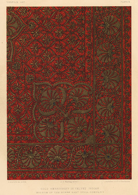 Decorative print, Textile Art, (Indian Gold embroidered on velvet), 1858