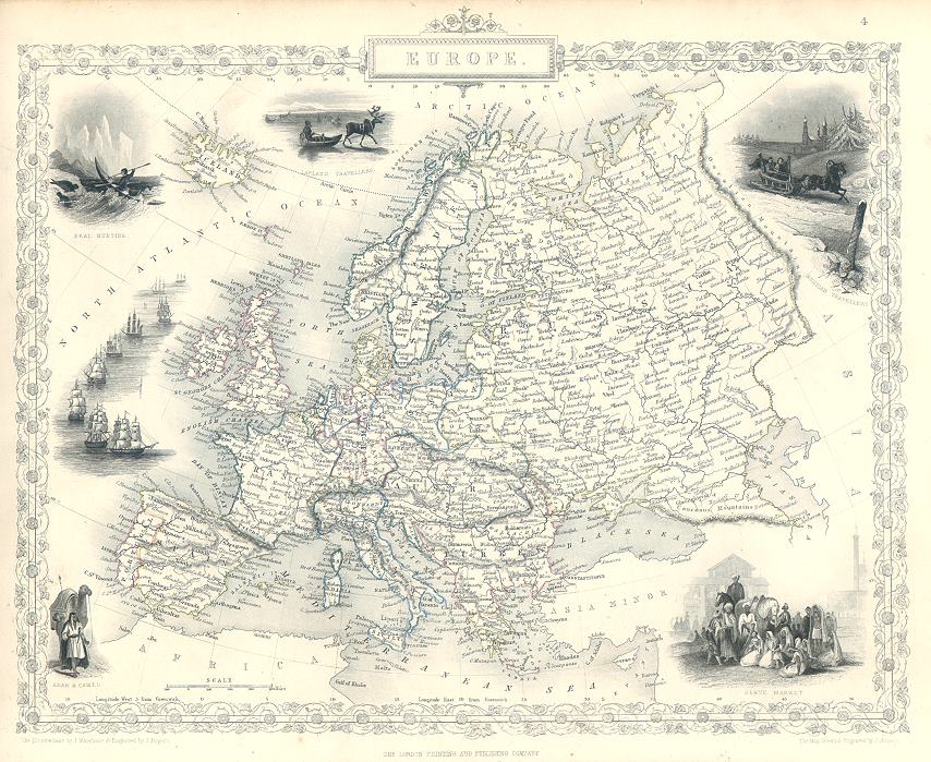 Europe, Tallis/Rapkin map, 1853
