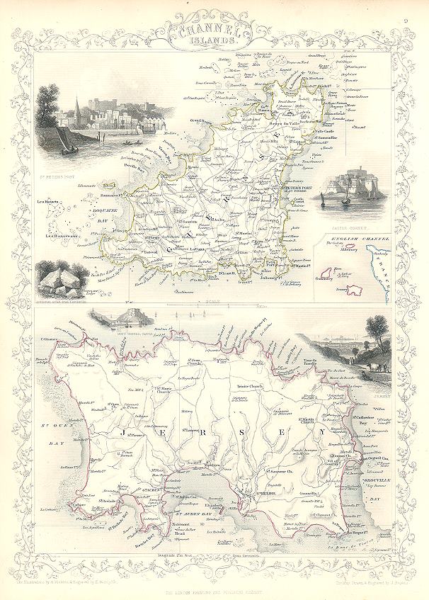 Channel Islands, Tallis/Rapkin map, 1853