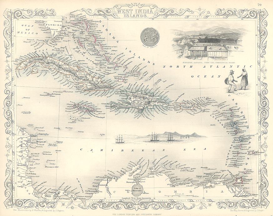 West Indies, Tallis/Rapkin map, 1853