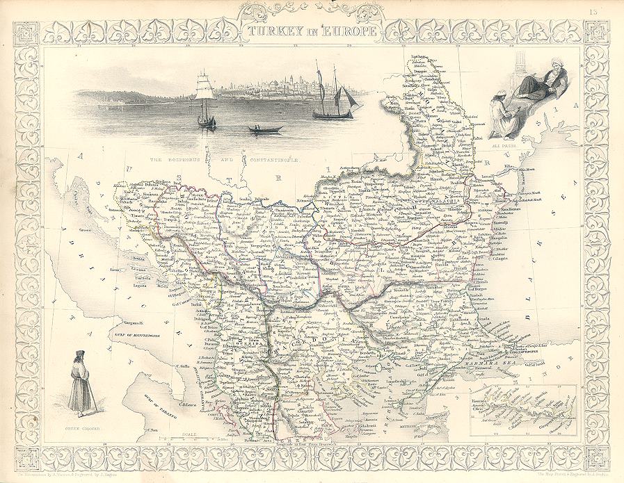 Turkey in Europe, Tallis/Rapkin map, 1853