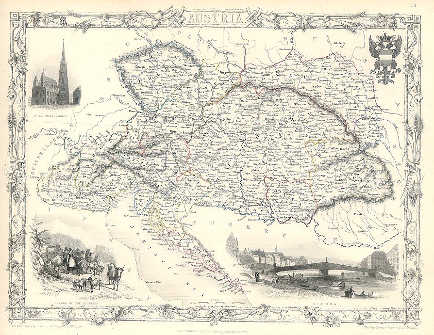Austria, Tallis/Rapkin map, 1853