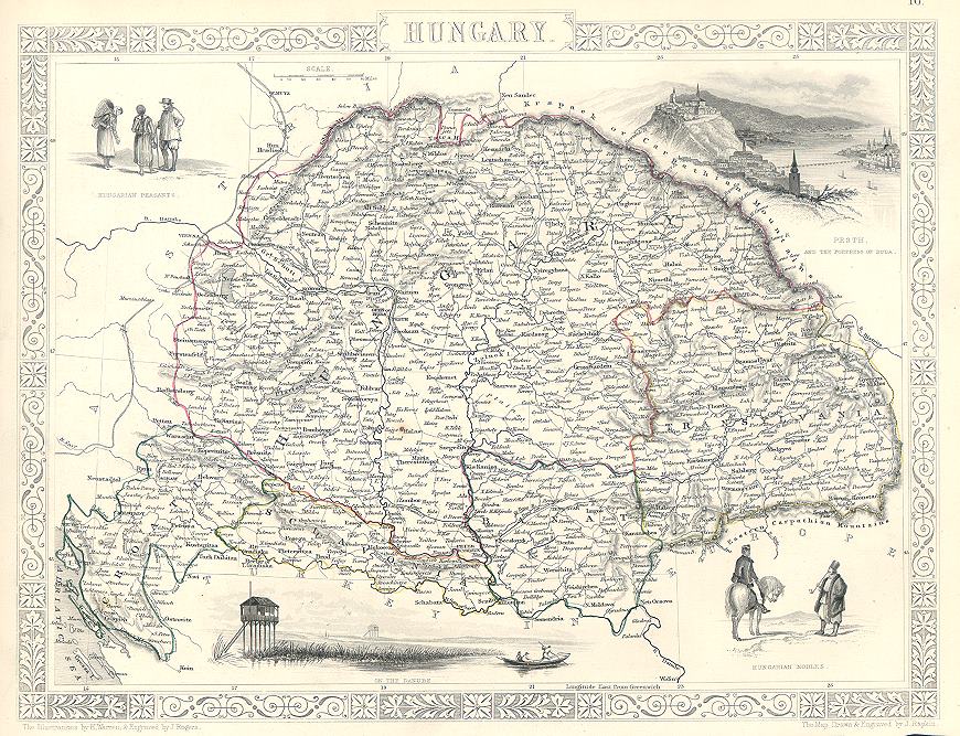 Hungary, Tallis/Rapkin map, 1853