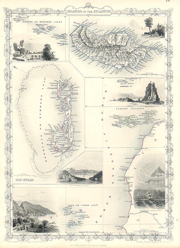 Islands in the Atlantic, Tallis/Rapkin map, 1853