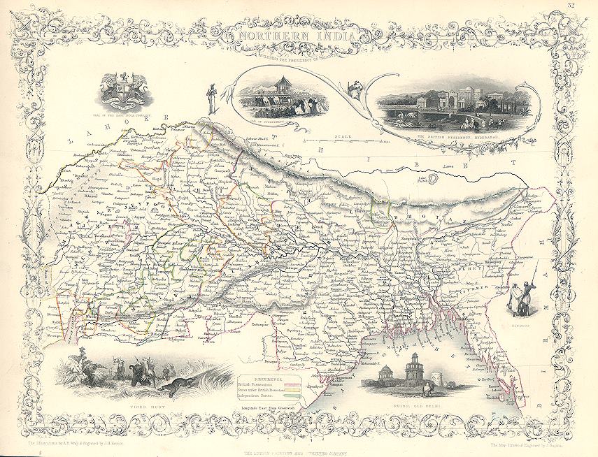 Northern India, Tallis/Rapkin map, 1853