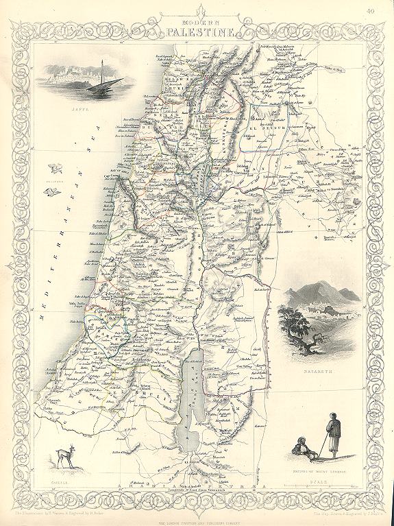 Modern Palestine, Tallis/Rapkin map, 1853