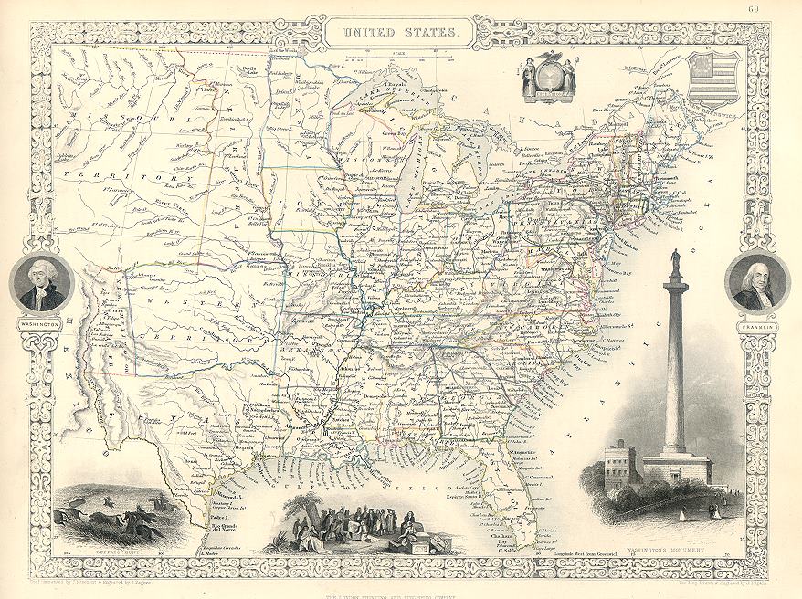 United States, Tallis/Rapkin map, 1853