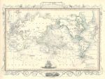 The World with Captain Cook's Voyages, Tallis/Rapkin map, 1853