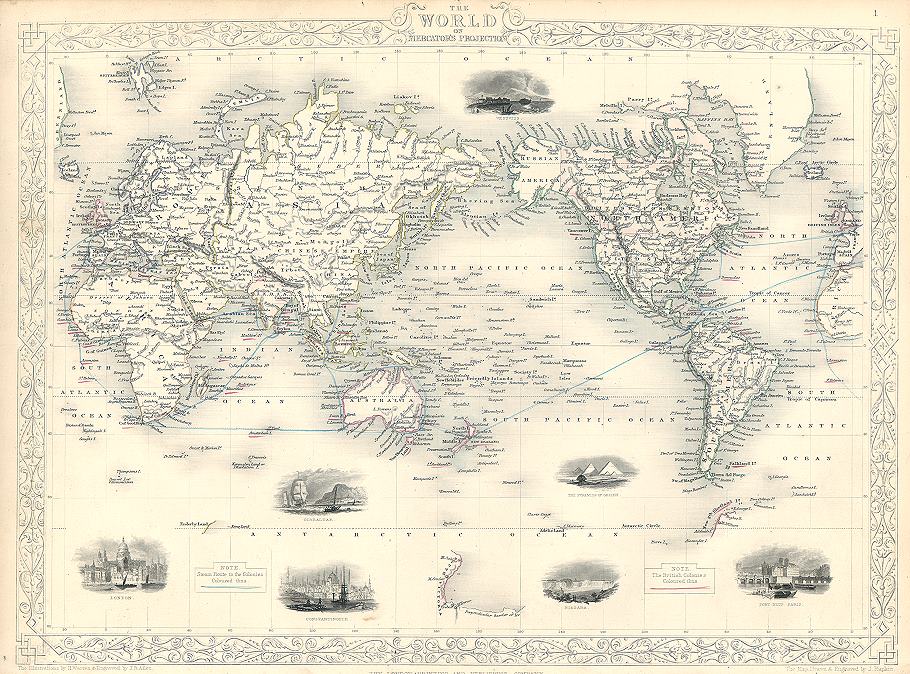 The World on Mercator's Projection, Tallis/Rapkin map, 1853